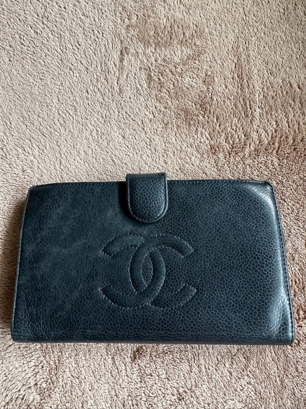 CHANEL Black Quilted Caviar Leather Wallet with CC Logo